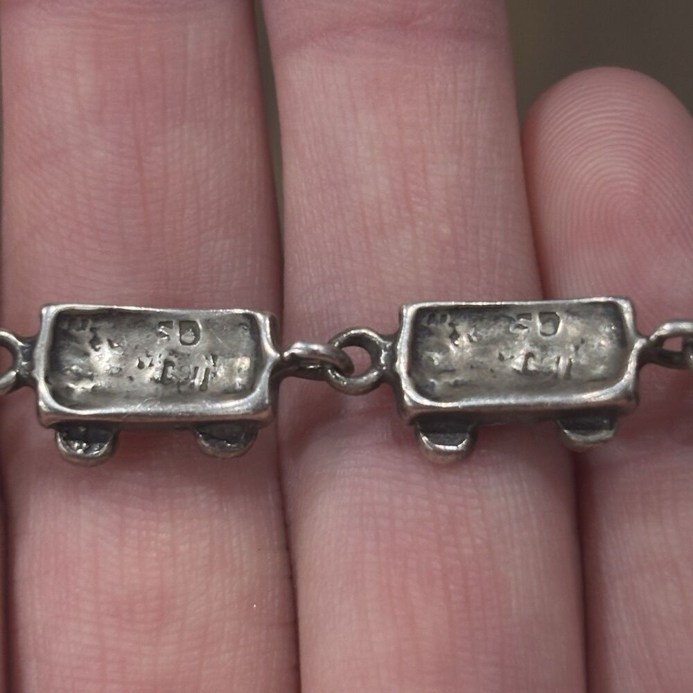 Vintage Sterling Silver Train Bracelet Railroad Locomotive 925 Mexico 7.5" - Picture 10 of 13